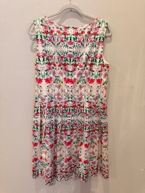 Talbots Fit and Flare Floral Dress Boatneck 14 Petite